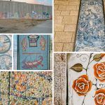 Muros y mosaicos de Tierra Santa, coloridos y  con la palabza «paz» ante el parapeto de Gaza.