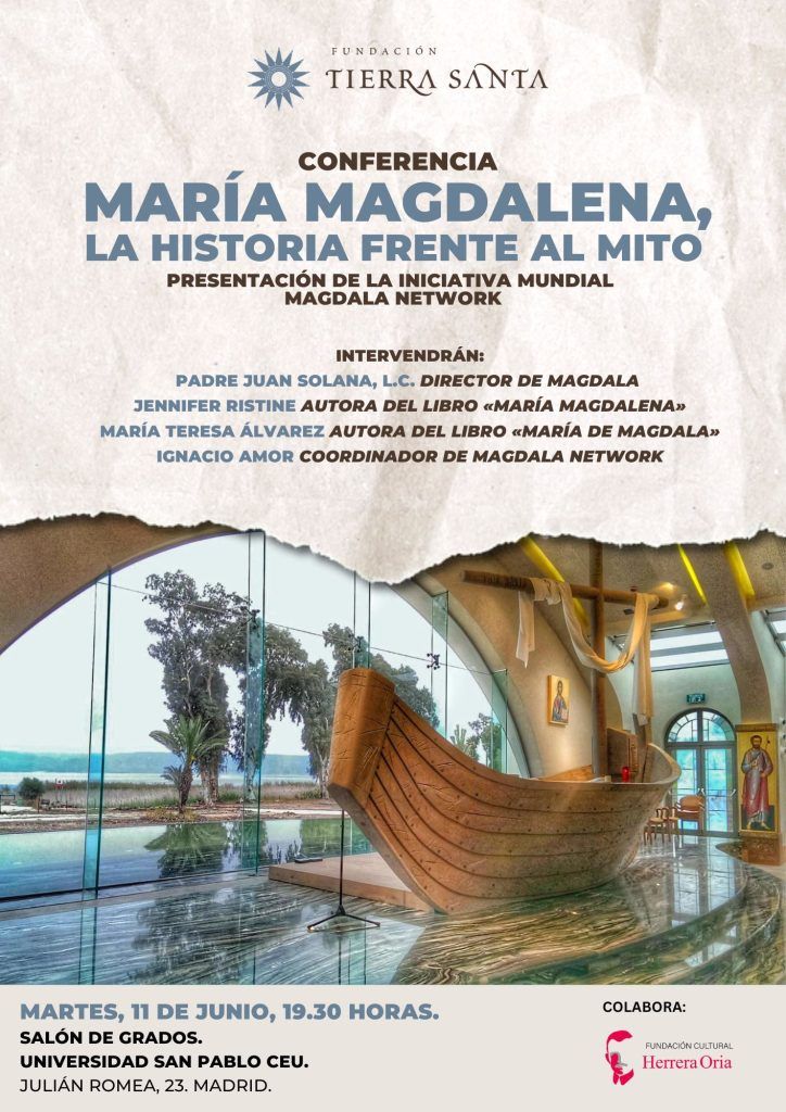 Cartel de la conferencia sobre María Magdalena en Madrid, este martes.