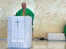 El padre Juan Solana, durante la homilía de la misa celebrada este martes en la Universidad Francisco de Vitoria.