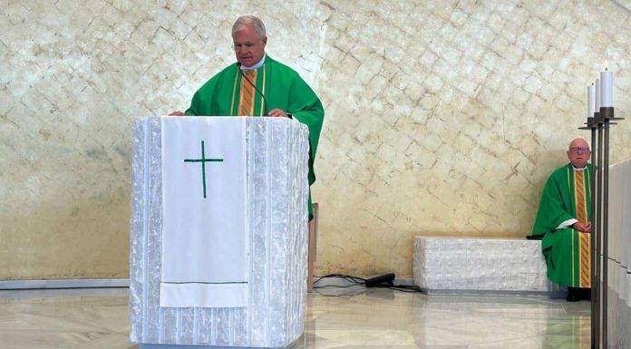 El padre Juan Solana, durante la homilía de la misa celebrada este martes en la Universidad Francisco de Vitoria.